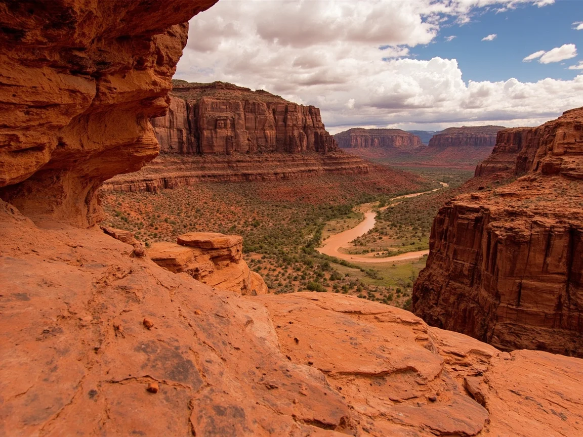 Makitid na canyon at rock wall water marks sa loob ng Capitol Gorge