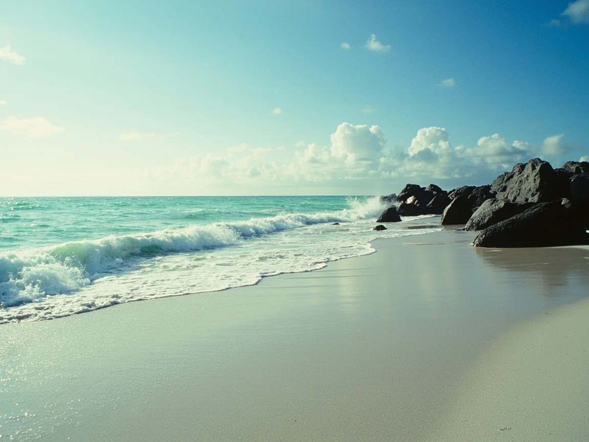 Image description: Scallop shells scattered on Sanibel Beach with the calm Gulf of Mexico in the background