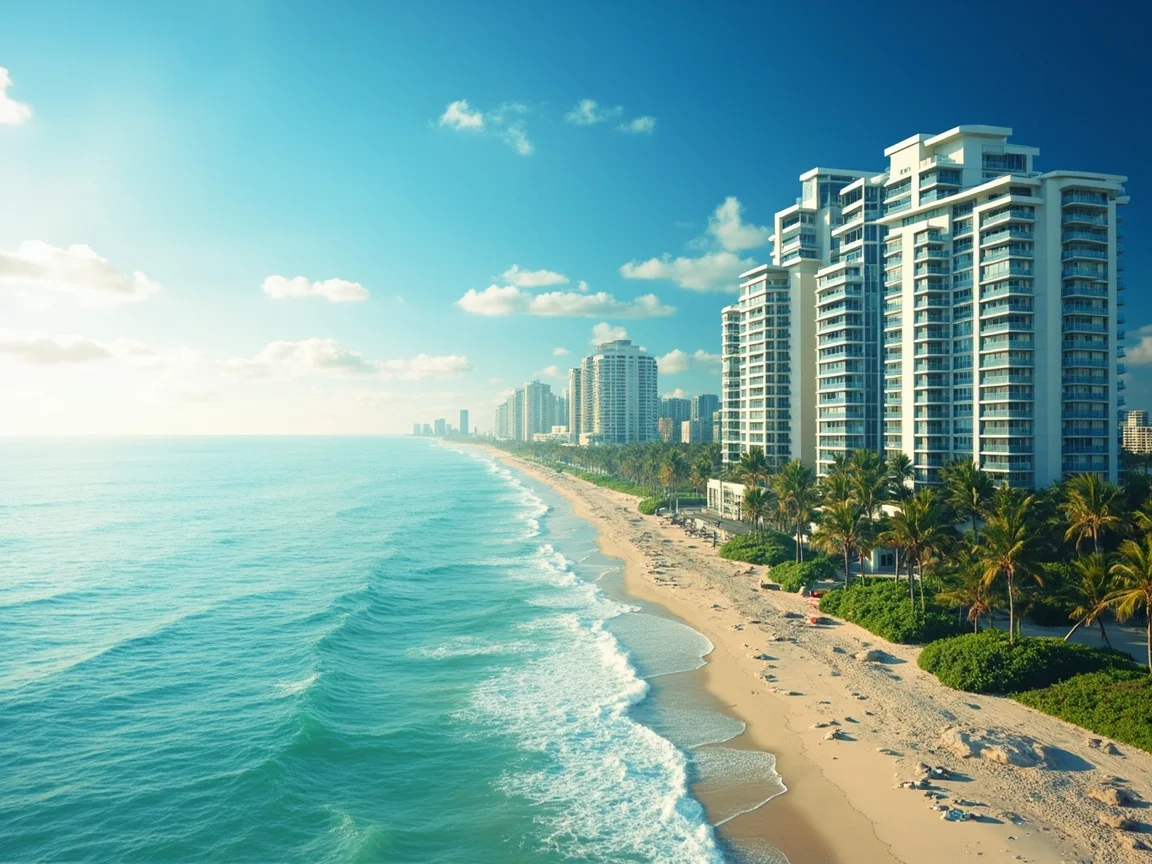 Street view ng South Beach at exterior ng beachfront hotel