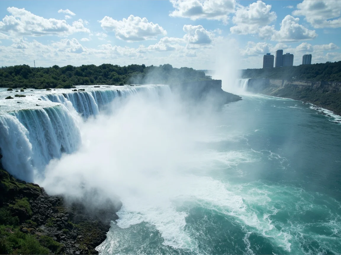 Image caption: Niagara Falls water flow comparison between summer and winter