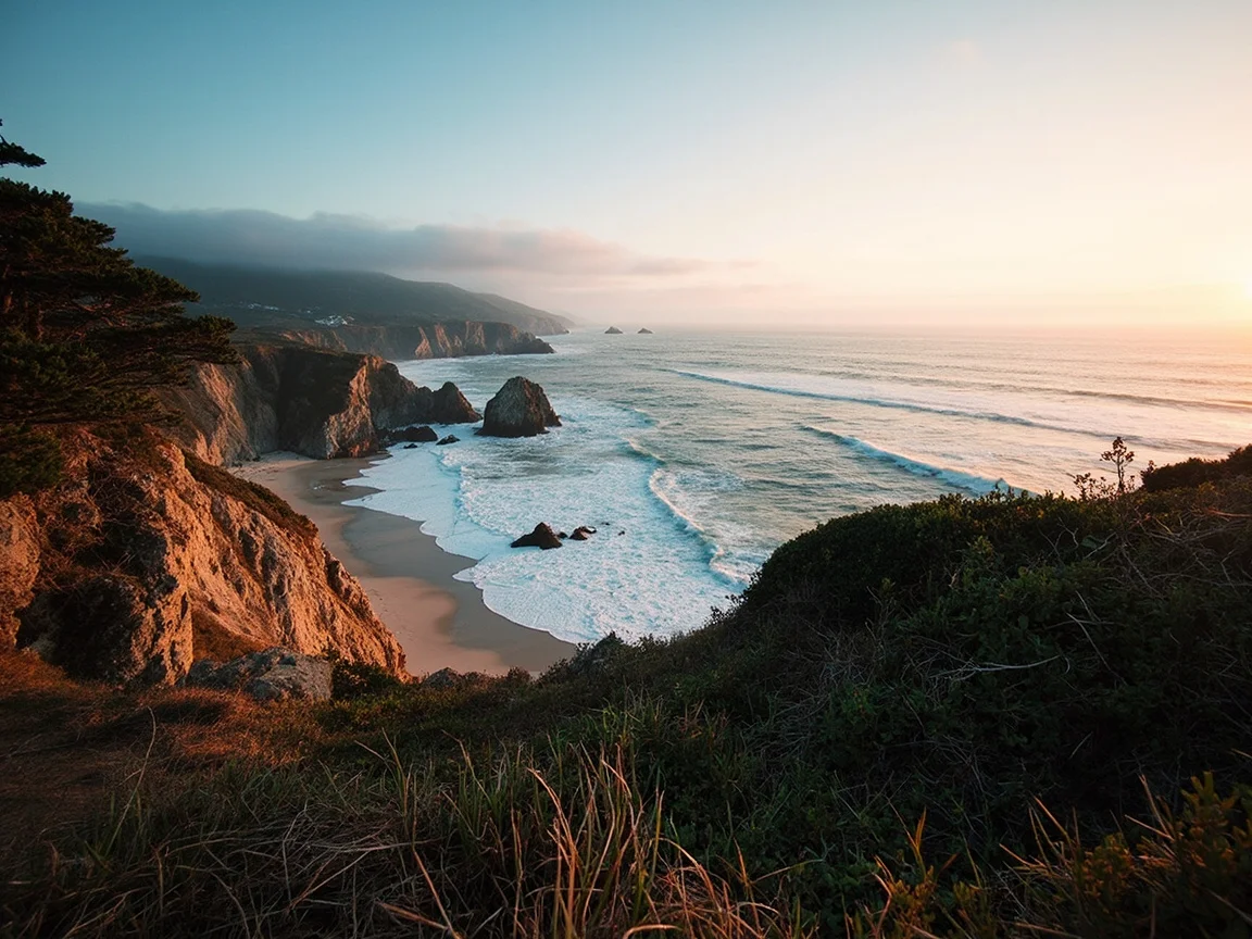 图片说明:Pfeiffer Beach 紫色沙与岩石海岸