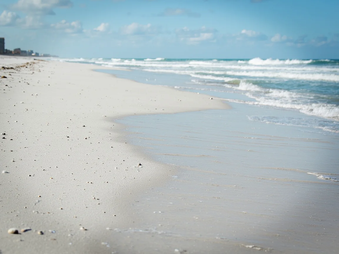 Penerangan gambar: Matahari terbenam Siesta Key dan pasir putih yang halus