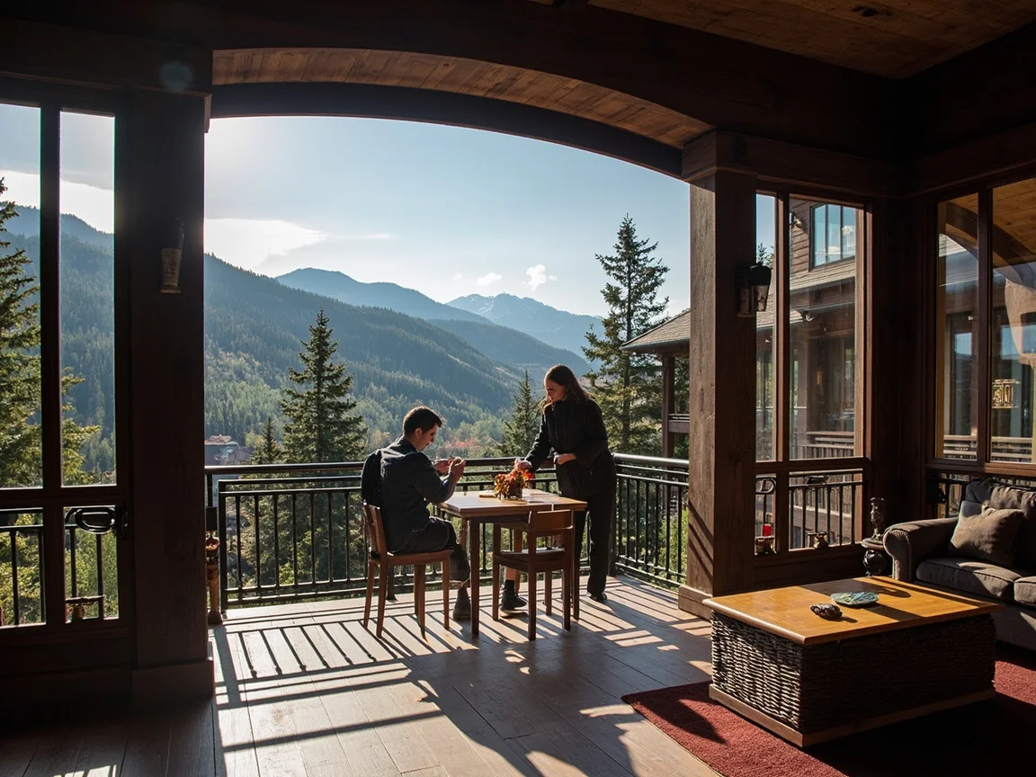 คำอธิบายภาพ: กระเช้าใน Vail ในฤดูหนาวและยอดเขาหิมะทอดยาวอยู่ไกล ๆ