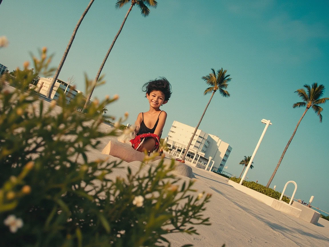 Image caption: Colorful lifeguard tower at South Beach Miami na may silhouette ng mga palm tree