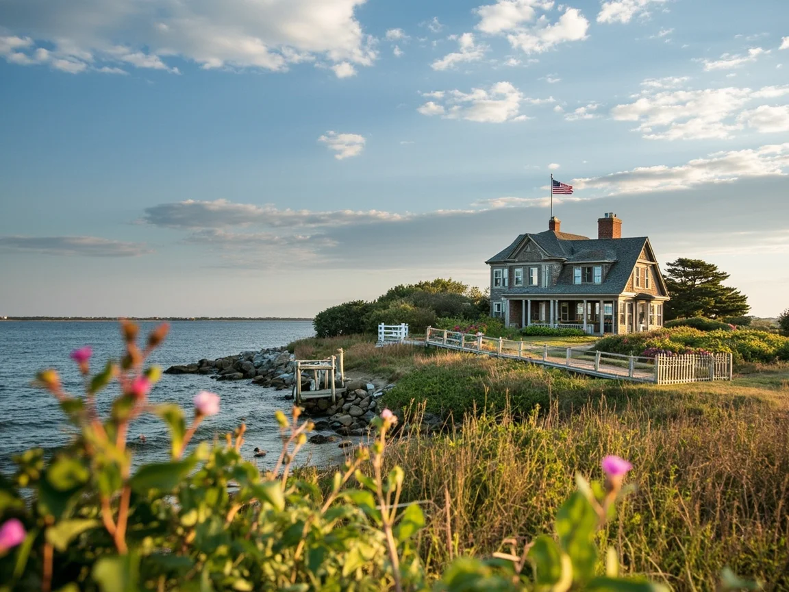 图片说明:Nantucket Vineyard 的户外品鉴台,远处是一望无际的薰衣草田与葡萄架