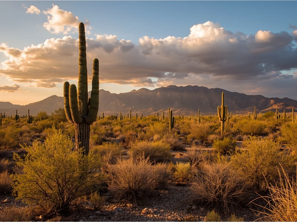 图片说明:Saguaro National Park 内的巨人柱仙人掌林