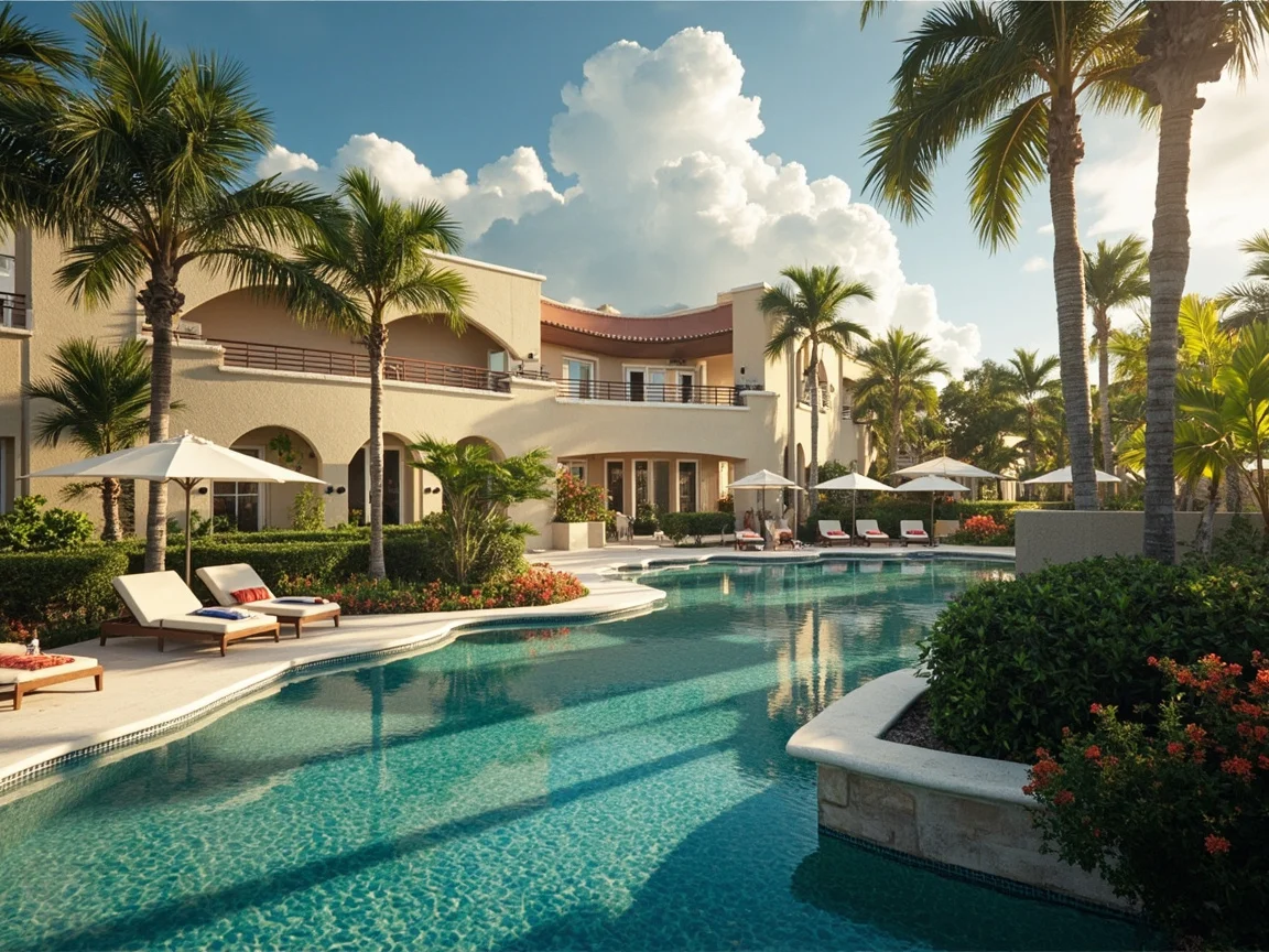 คำอธิบายภาพ: อาคารโรงแรมสูงในย่าน Brickell ของ迈阿密 พร้อมทิวทัศน์ยามค่ำคืนริมแม่น้ำ