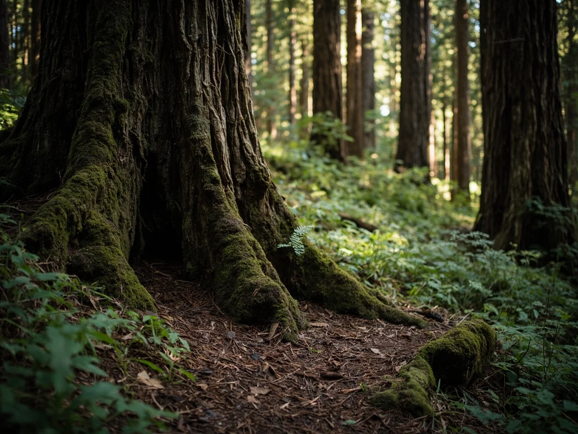 คำอธิบายภาพ: �นนชายฝั่งทะเลใน Redwood National Park �ูกหมอกทะเลปกคลุม เตือนถึงความเสี่ยงด้านทัศนวิสัยสำหรับผู้ขับขี่