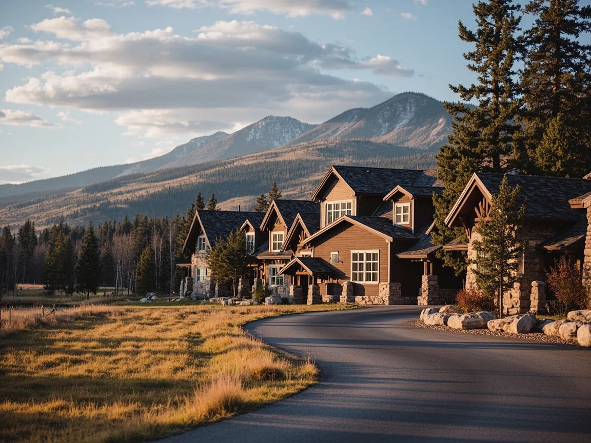 คำอธิบายภาพ: โรงแรมเครือข่ายและมอเตล์เรียงรายสองฝั่งถนนสายหลักของ West Yellowstone