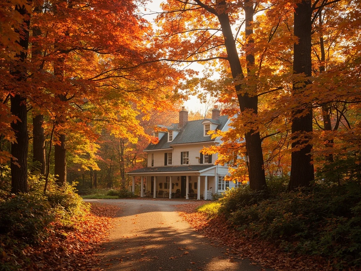 ถนนสายหลักในนิวอิงแลนด์ฤดูใบไม้ร่วงสองข้างทางเป็นป่า sugar maple