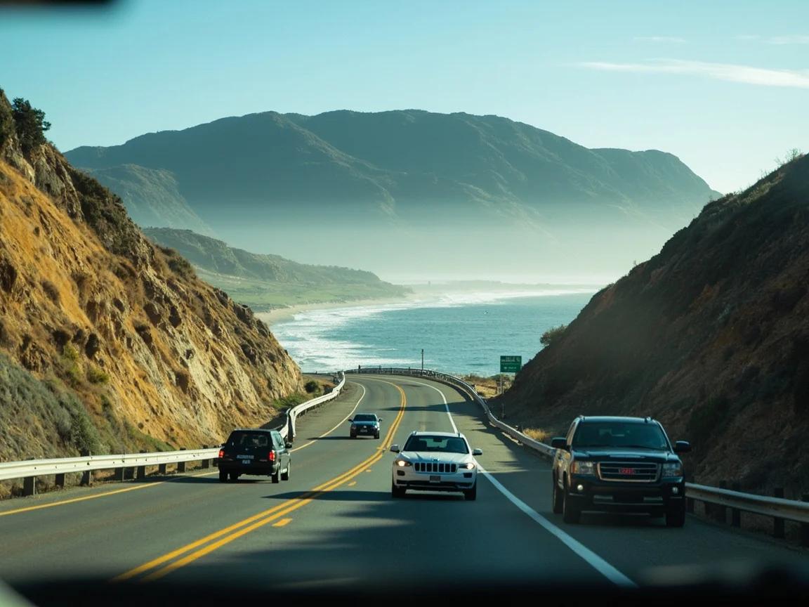 Purple sand beach and arches of Big Sur