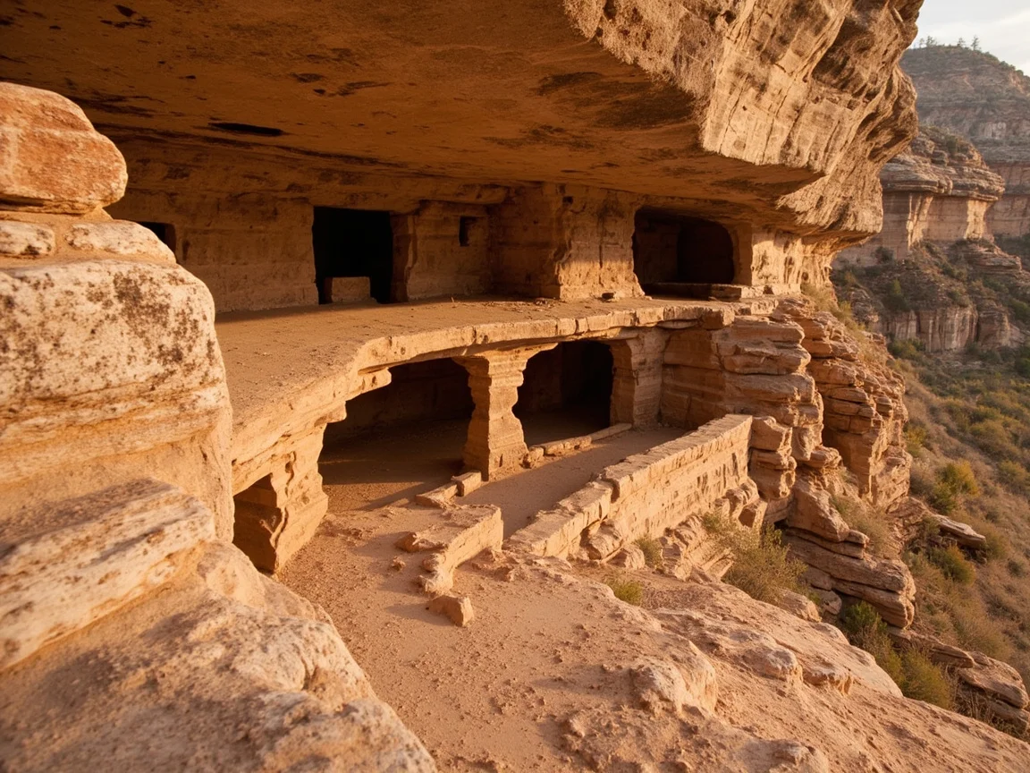 Wooden ladder entrance and cliff dwelling at Wetherill Mesa Step House