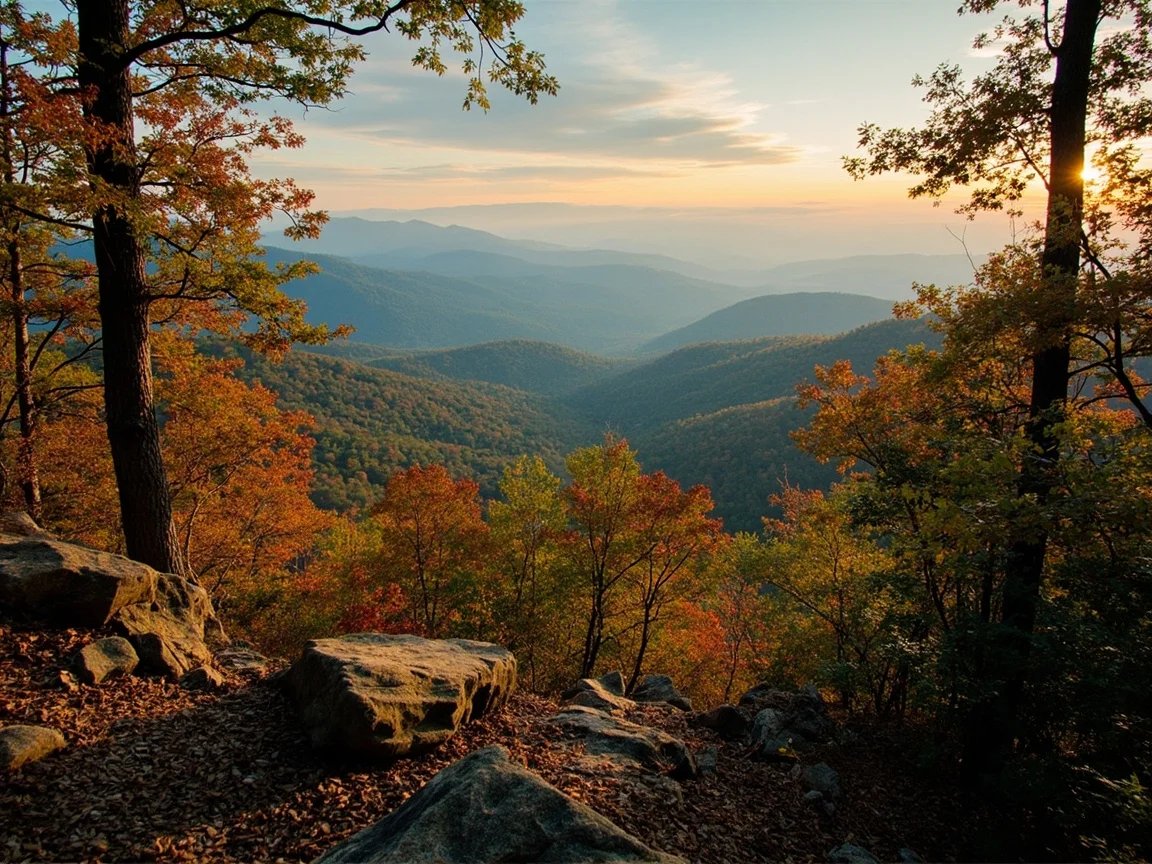 圖片說明:Hawksbill Mountain 觀景台遠眺 Shenandoah 谷地