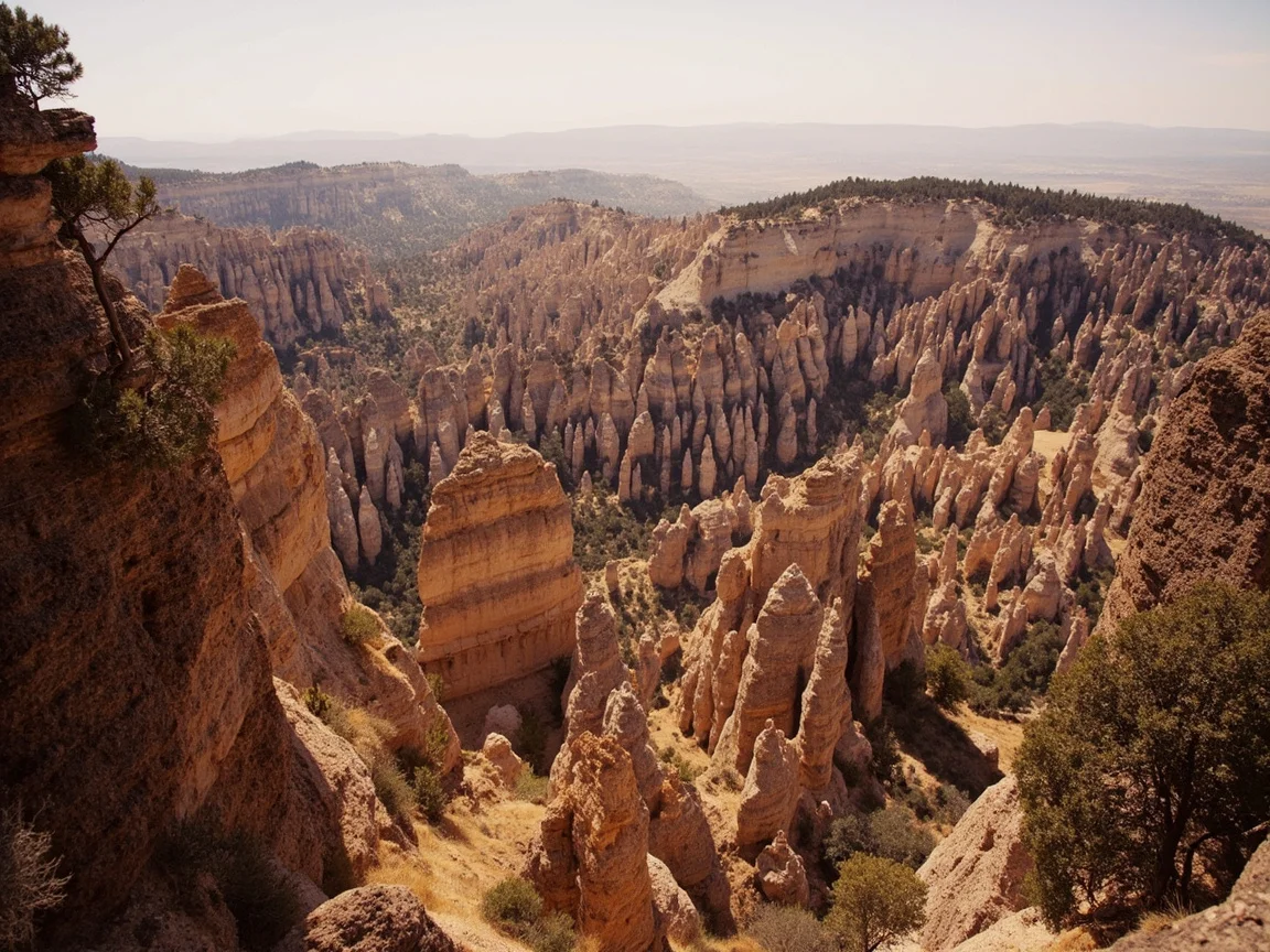 Image caption: Early morning mist at Pinnacles National Park's east entrance with the silhouette of distant rock walls