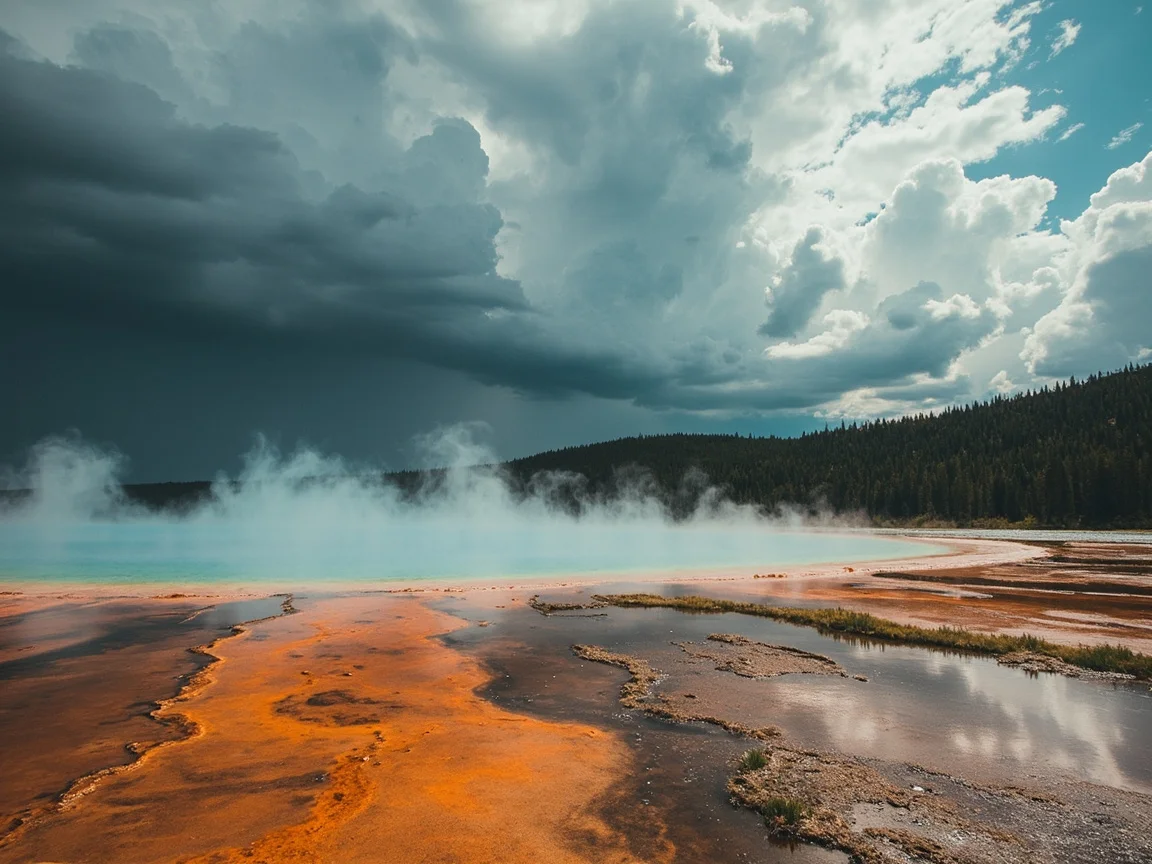 Yellowstone road scene sa maulan na panahon