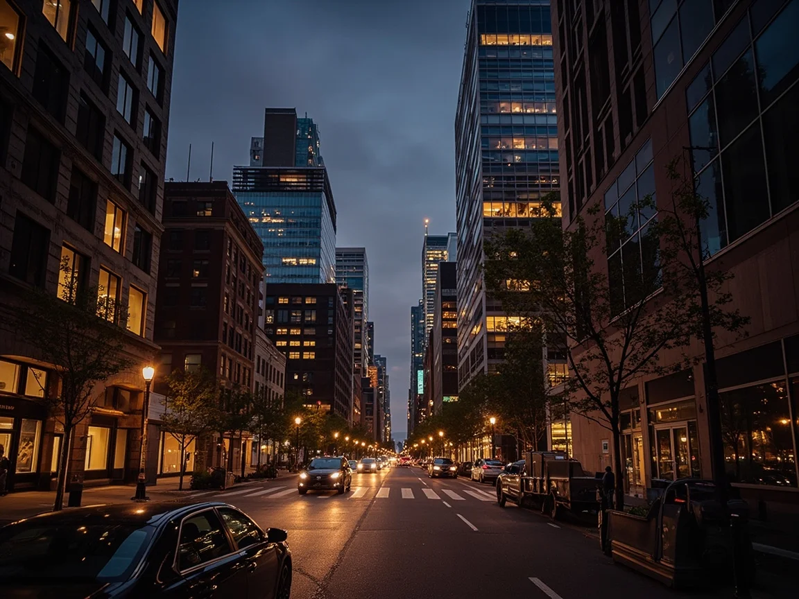 West Loop food street at night with outdoor seating
