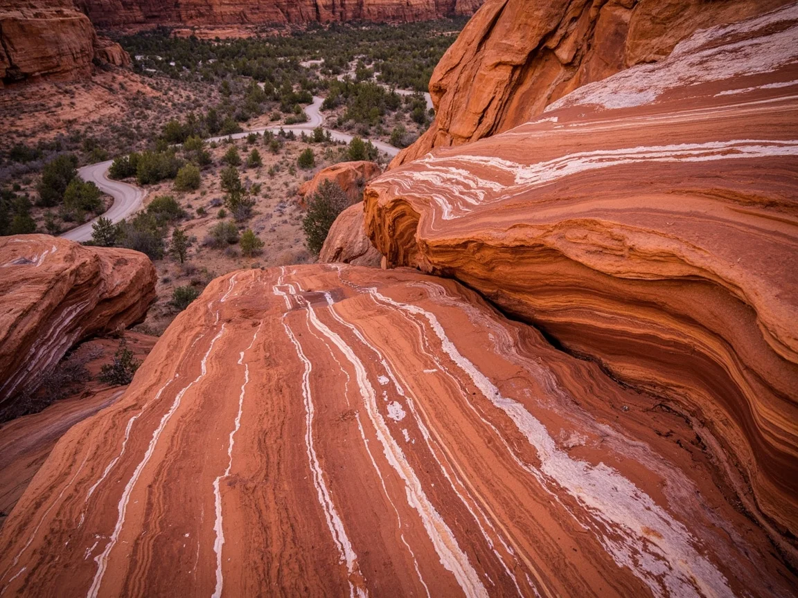 Penerangan gambar: Dasar sungai kering dan tanda amaran Sulphur Creek Capitol Reef sebelum tempoh monsun musim panas