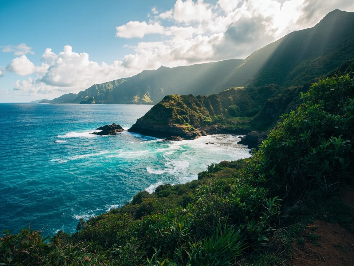 图片说明:Hana Highway 沿海弯道与路边停车观景台