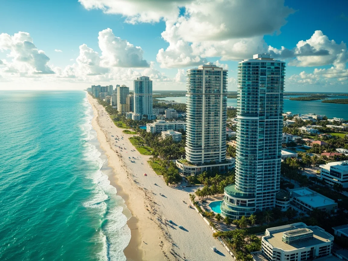 Oceanfront hotel skyline overlooking the Atlantic from Miami Beach