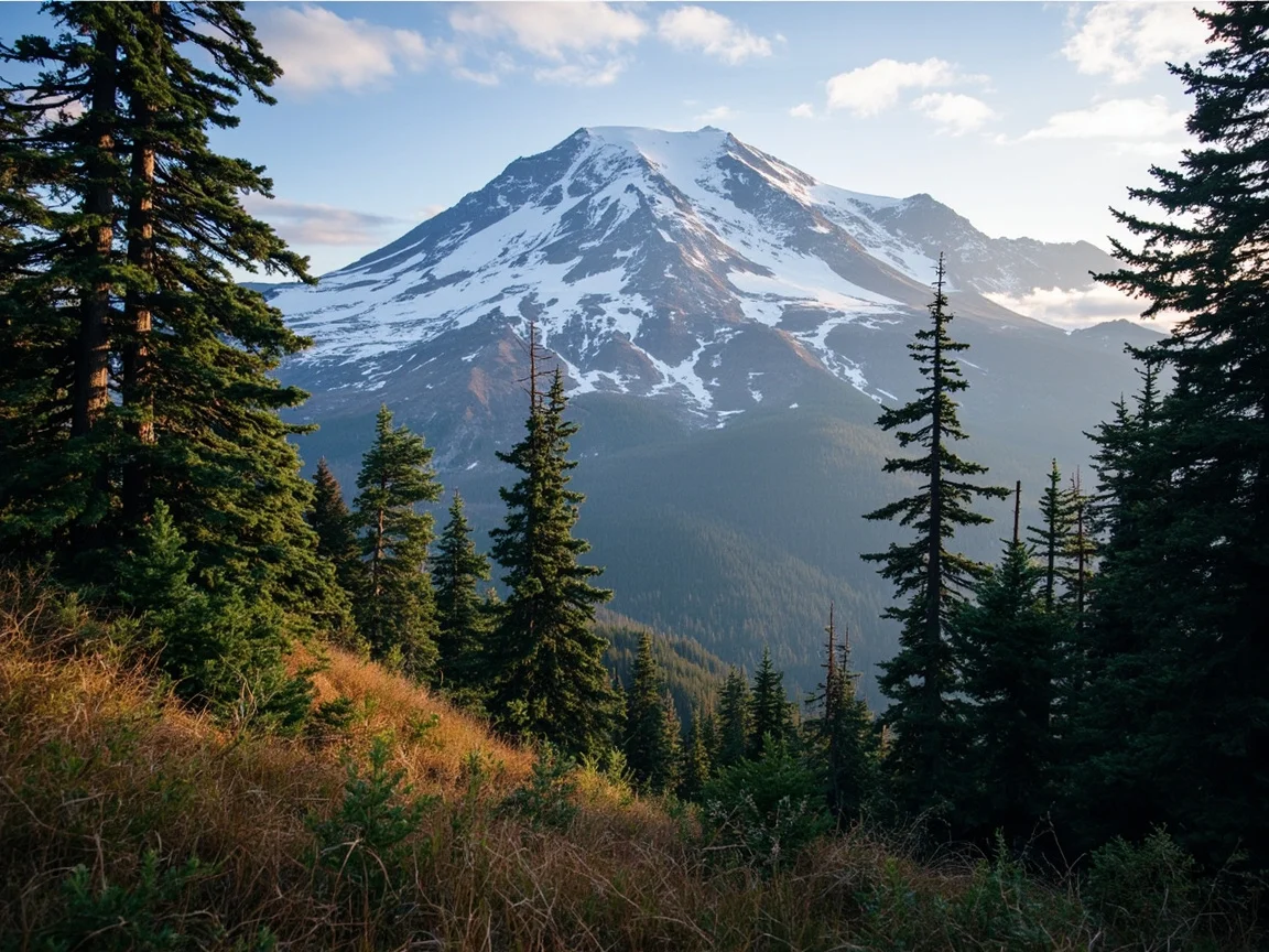 雷尼尔山高山草甸中的山羊与徒步者