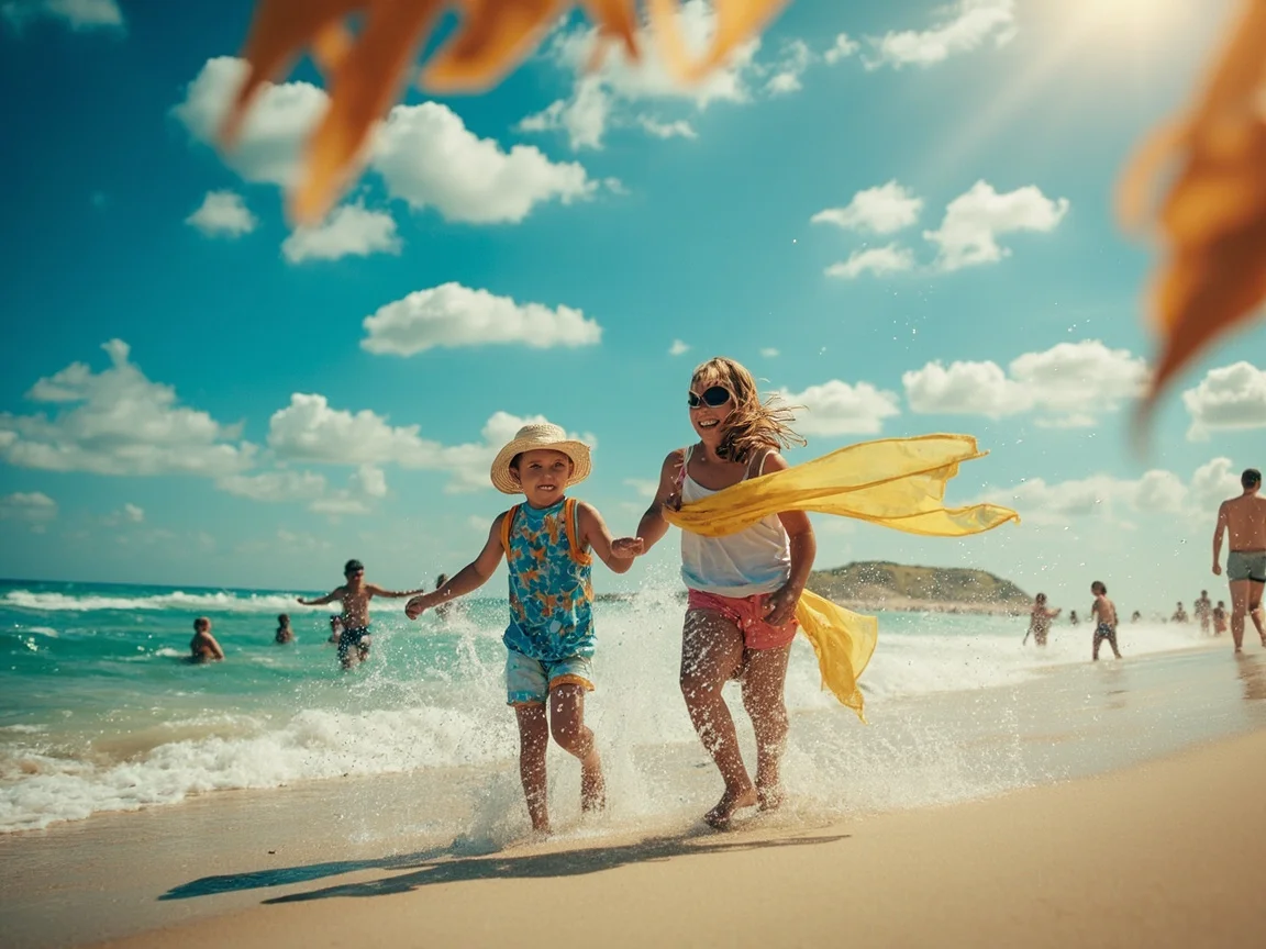 Image description: Sandcastle activities and family snorkeling at a beachfront resort
