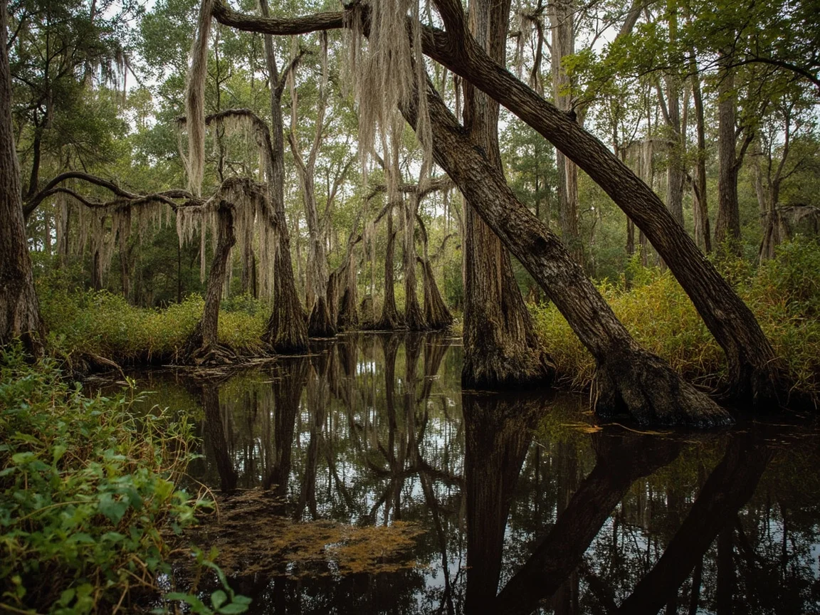 Западный вход в Big Cypress — асфальтовая дорога среди кипарисовых лесов