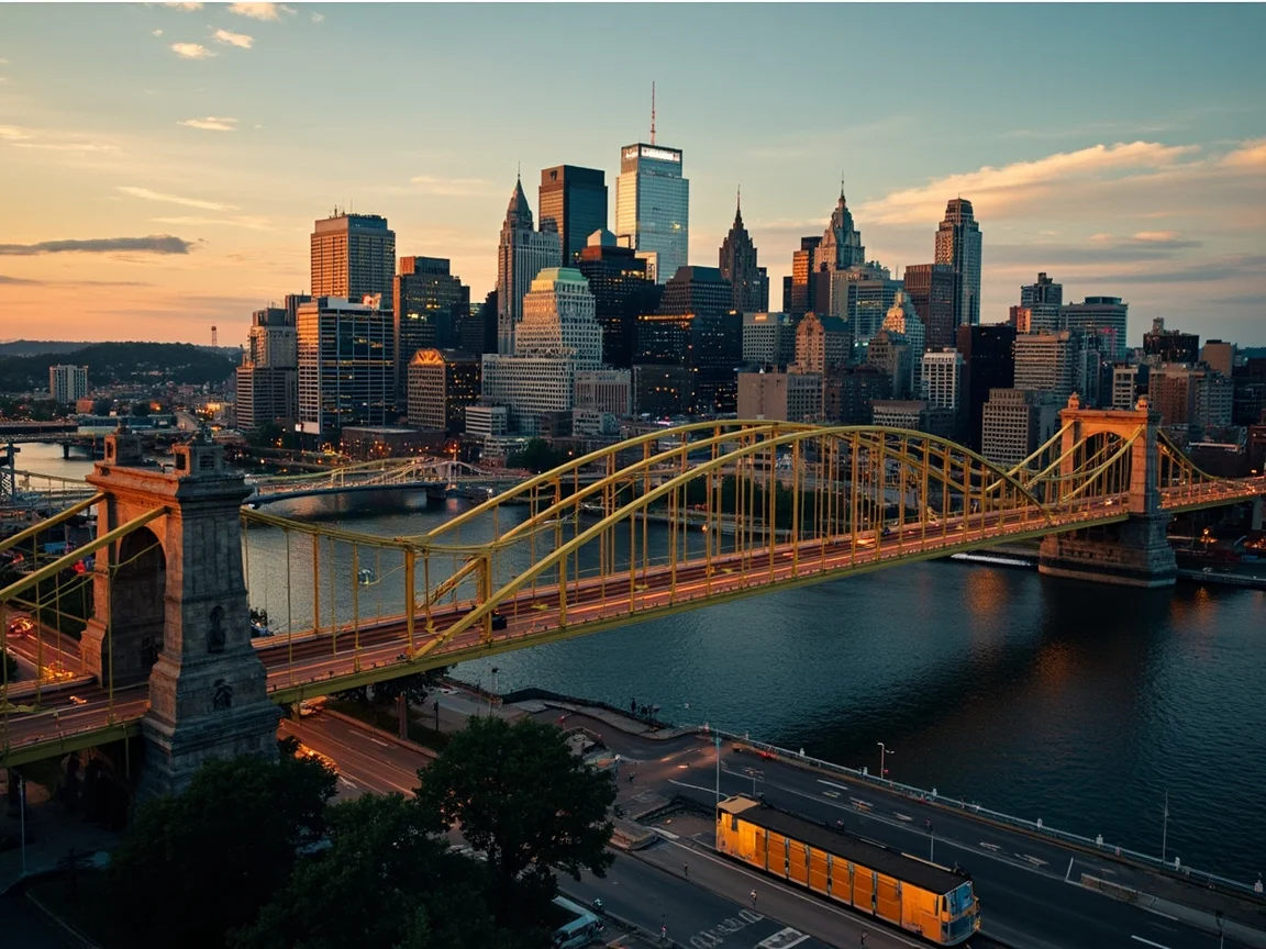 Chú thích ảnh: Trạm xe buýt Pittsburgh và biển đường một chiều, cảnh so sánh self-drive và phương tiện công cộng