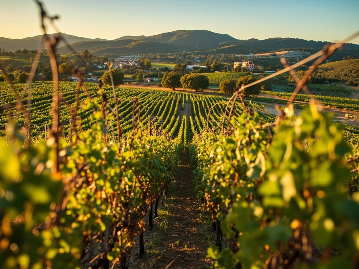 Image caption: California Wine Country na may hamog na umaga sa ubasan