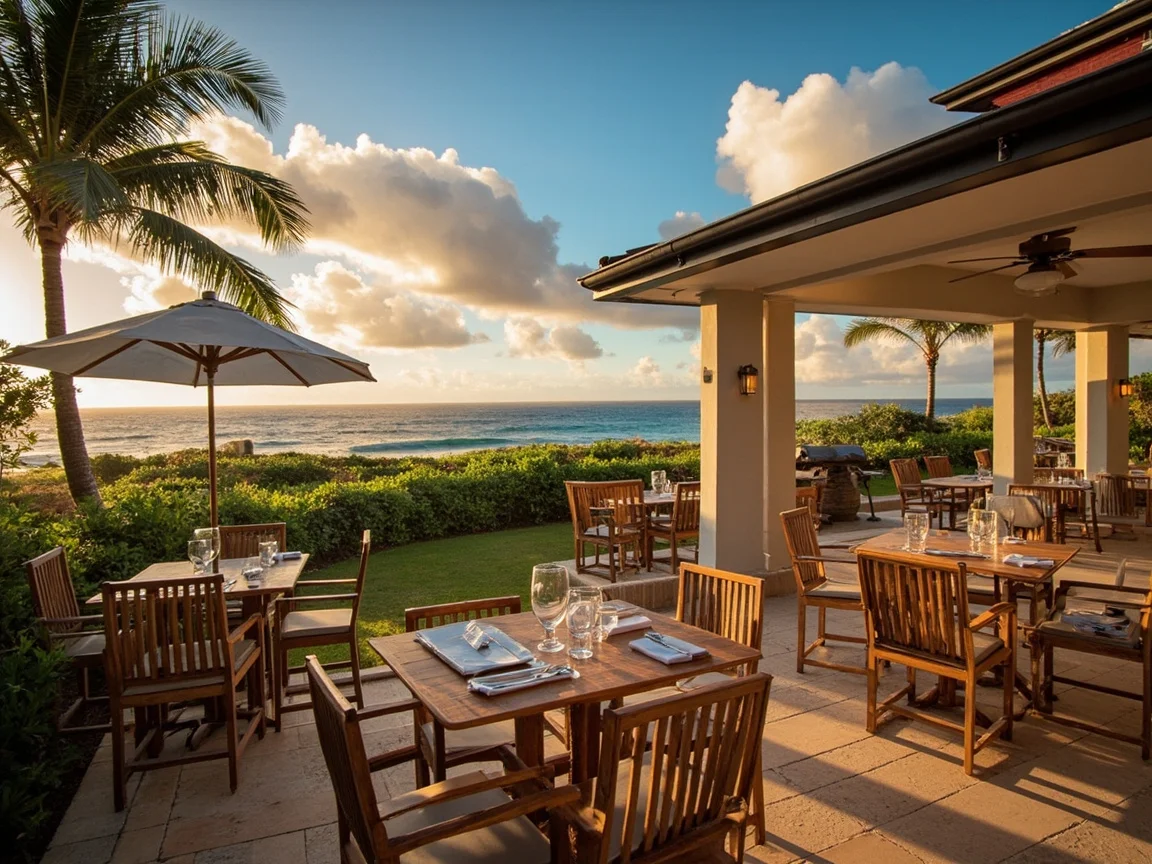 Image caption: A rainbow-painted corner and surf-themed café in Pa'ia town