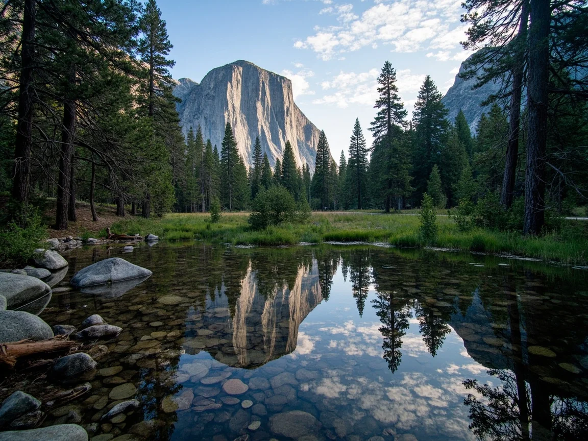 Penerangan gambar: Pemandangan kabut pagi Yosemite Valley dan kawasan tempat letak kereta dari titik pandang terowong