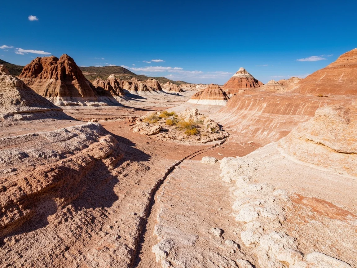 Image caption: Visitor posing in front of the historic Painted Desert Inn building