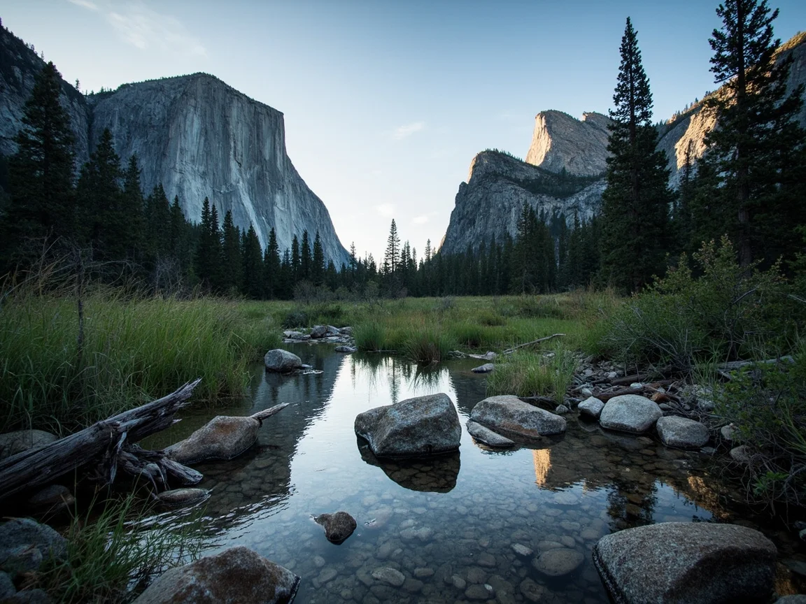 Yosemite National Park iconic valley morning fog landscape