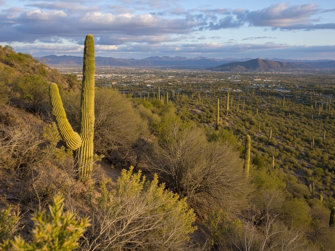图片说明:Tucson 城市天际线与远处沙漠山脉