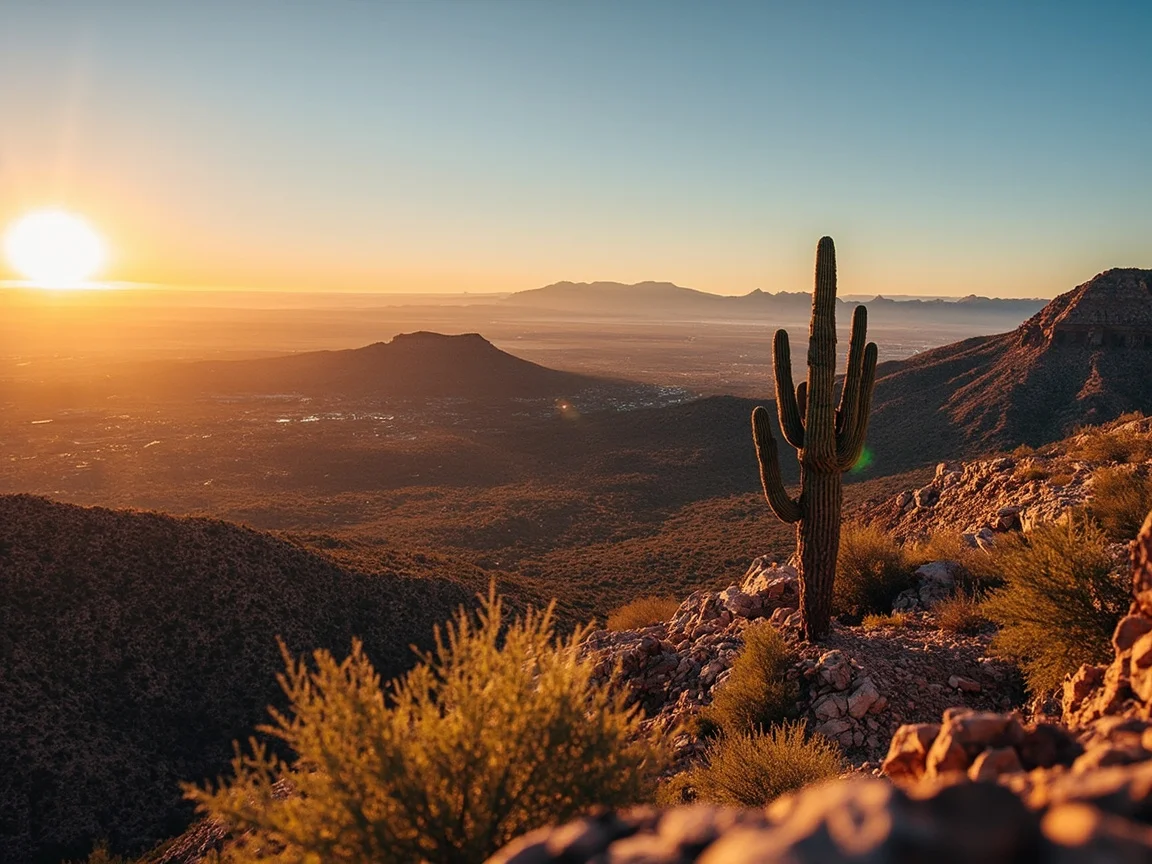 Hồ bơi resort Scottsdale với thực vật sa mạc
