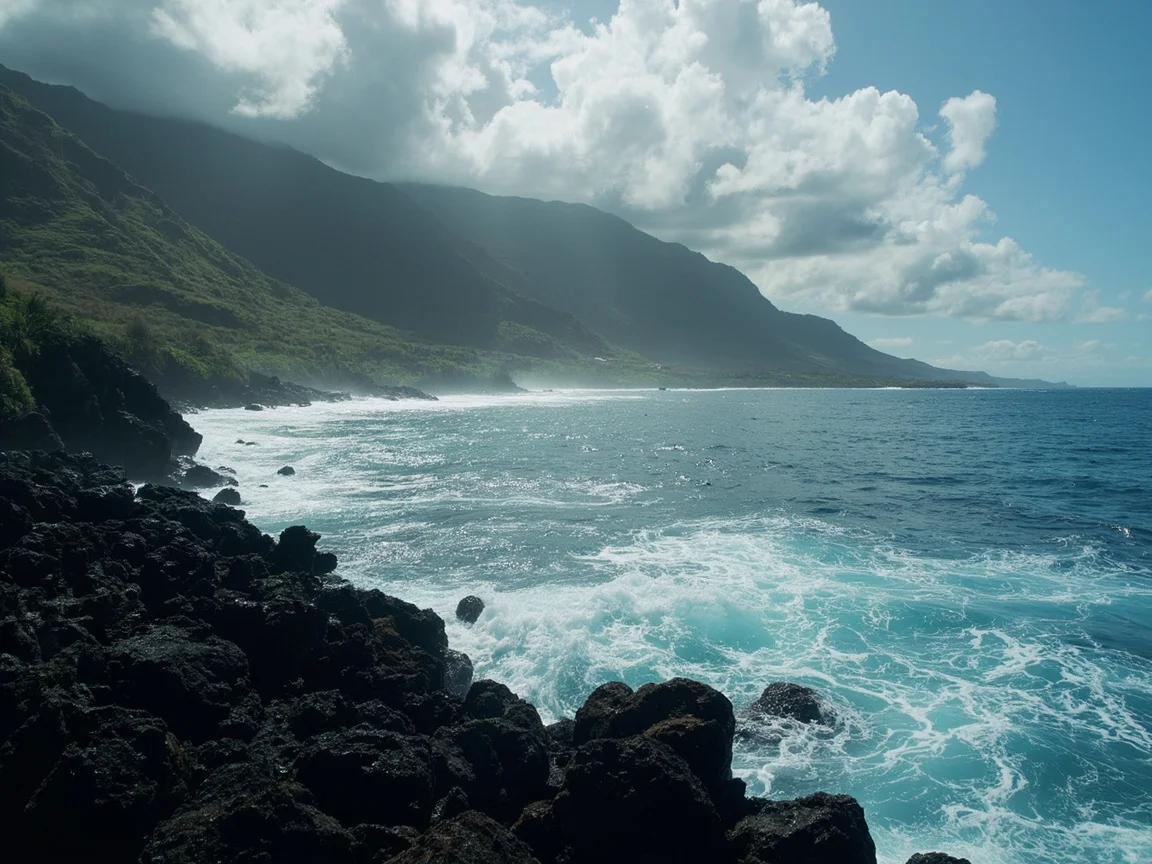Matahari terbenam pantai Maui pada musim sejuk