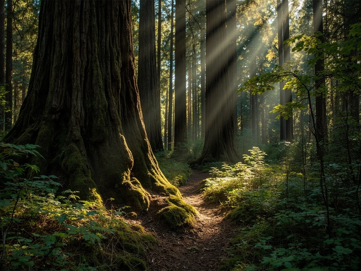 圖1:Redwood National Park 春夏林間光影示意