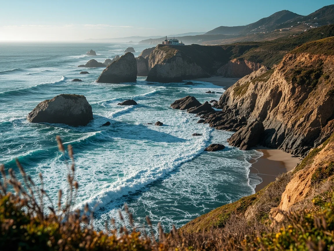 Big Sur Xa lộ 1 Bixby Bridge nhìn từ trên cao buổi sáng