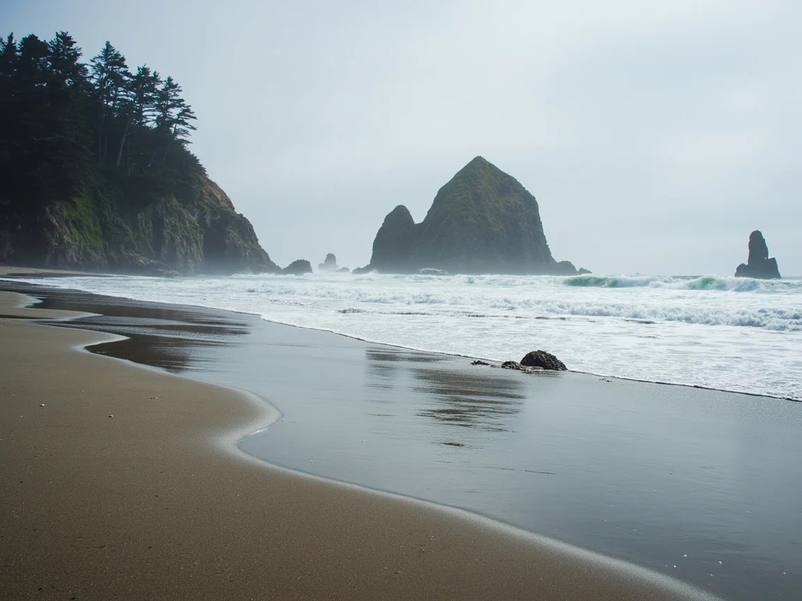 Ekosistem kolam pasang surut Haystack Rock semasa air surut