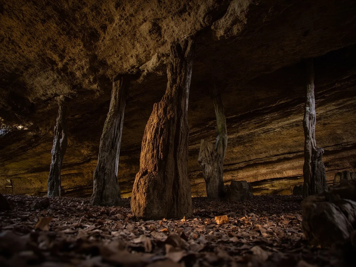 ทางเดินในป่าระหว่างฤดูใบไม้ร่วงของ Mammoth Cave National Park