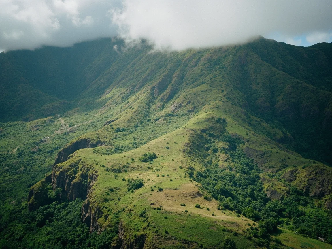 Image caption: Halawa Valley twin falls framed with taro fields