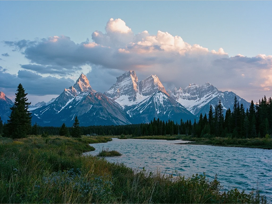 Tanghaling-tapat na tanawin ng Grand Teton National Park mountain range