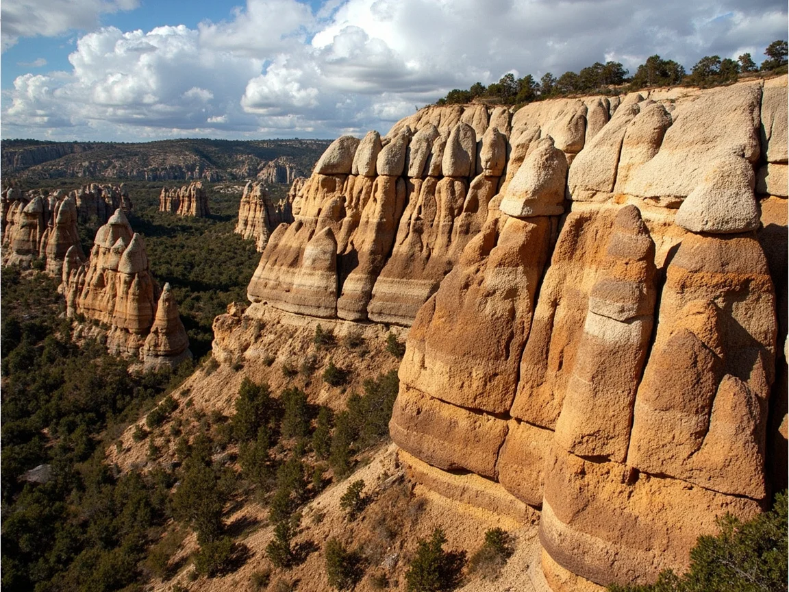 Penerangan gambar: Tempat letak kereta Pintu Masuk Timur Pinnacles National Park dan pemandangan dinding batu dari jauh