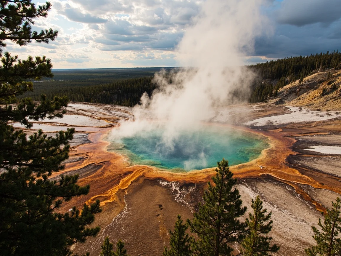 Ilustrasi keemasan musim luruh September Yellowstone dan amaran hidupan liar