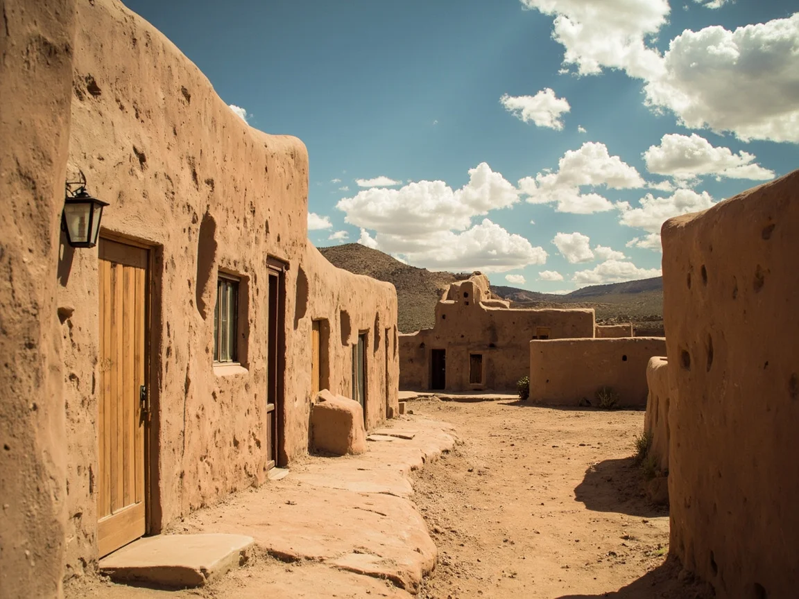 图片说明:Taos Plaza 周边手绘风建筑与咖啡馆外景