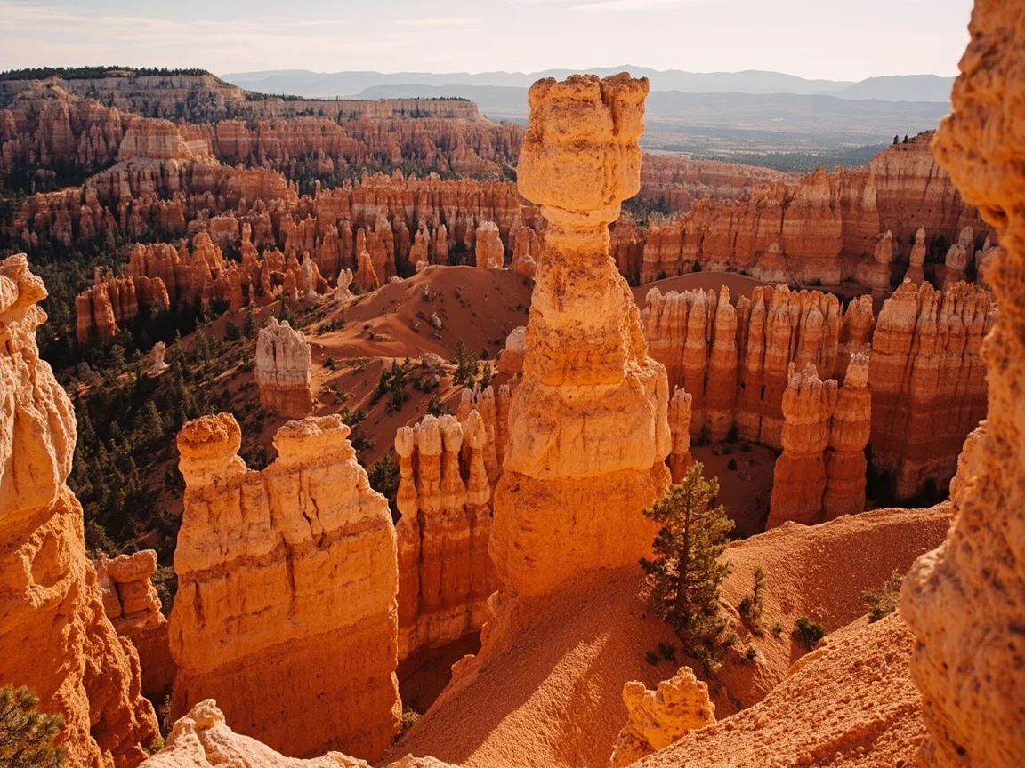 Mặt ngoài Bryce Canyon Lodge và rừng thông buổi sớm
