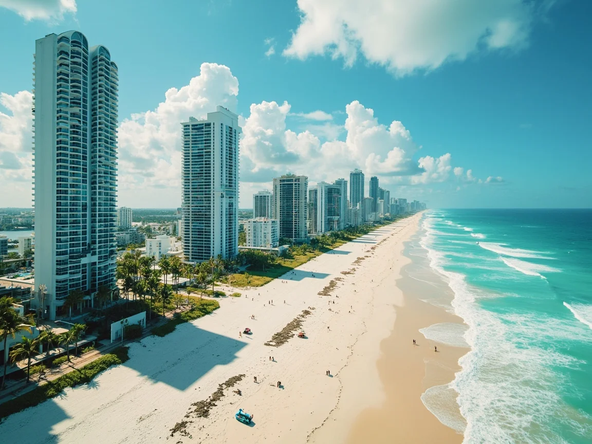 Artikulong larawan: Sunset ng Miami Beach at hotel skyline