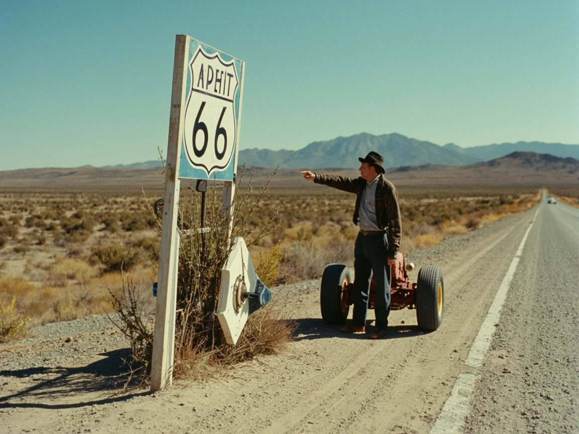 夕阳下的 Route 66 复古路灯
