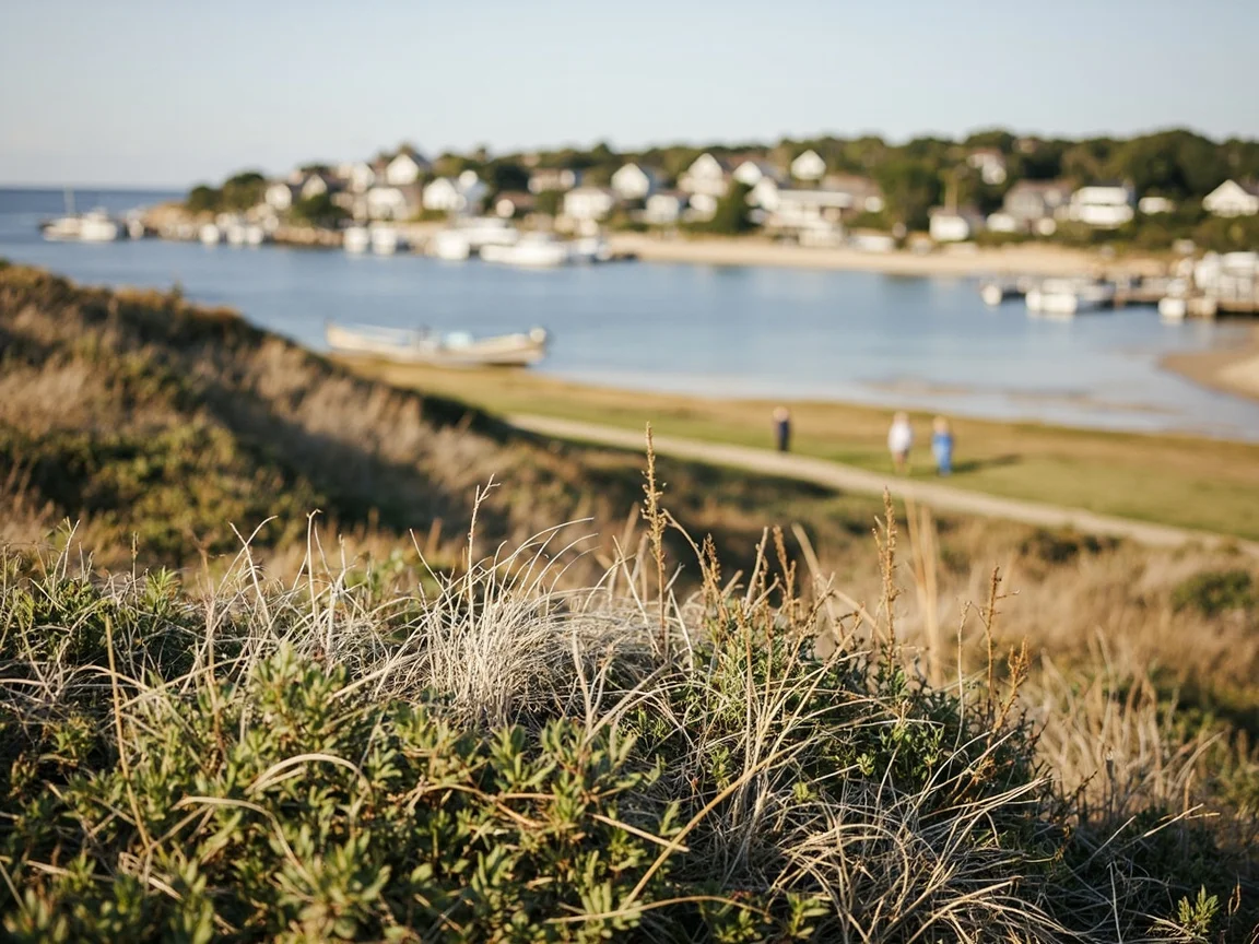 Du khách xem thông tin chuyến phà gần cảng Edgartown