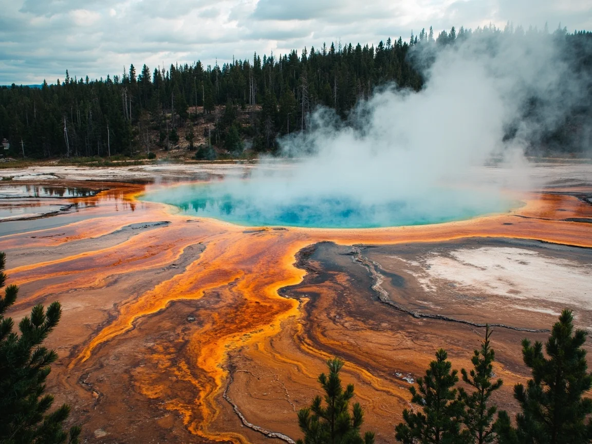 นักเดินทางเดี่ยวสังเกตควายกระบื่อในทุ่งหญ้า Yellowstone ยามเช้า